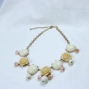 Vintage Floral Statement Necklace | Cream Rose & Gold-Tone Chain